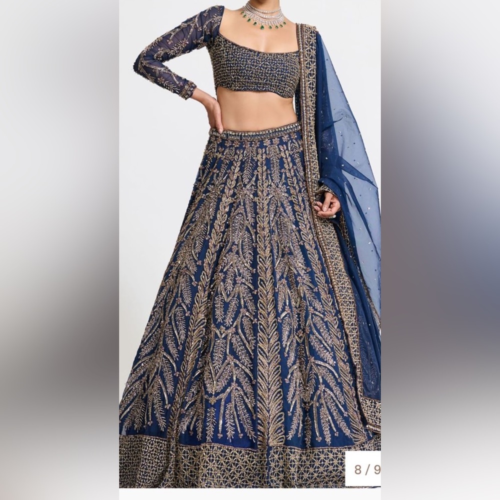 Salwar Kameez Navy Blue and Gold Embroidered Dress- bridal - Picture 3 of 14